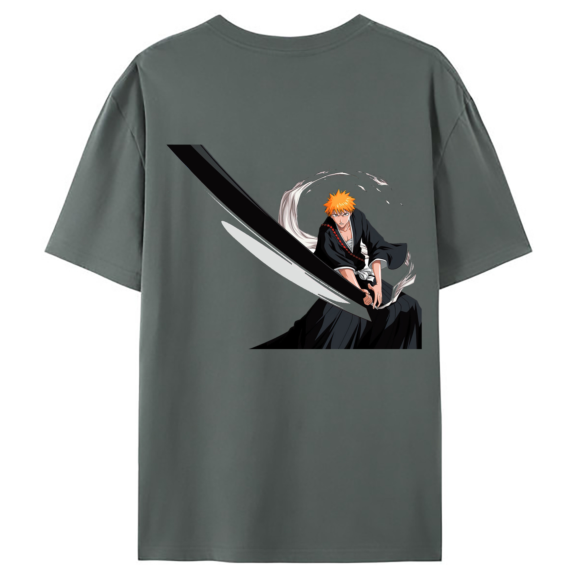 （画像用） ブリーチ 黒崎一護（くろさき いちご）BLEACH Kurosaki Ichigo 綿100％ メンズ半袖Tシャツ（バックプリント） 通気性
